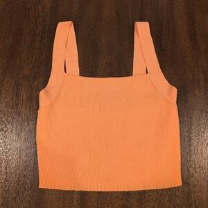 ZARA Orange Ribbed Square Neck Cropped Tank Top Size Small